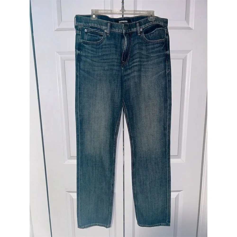 Express Men's Classic Straight Jeans Blue Size 34x34 Five-Pocket Design